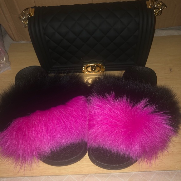 Handbags - Pink and black Slipper and purse set